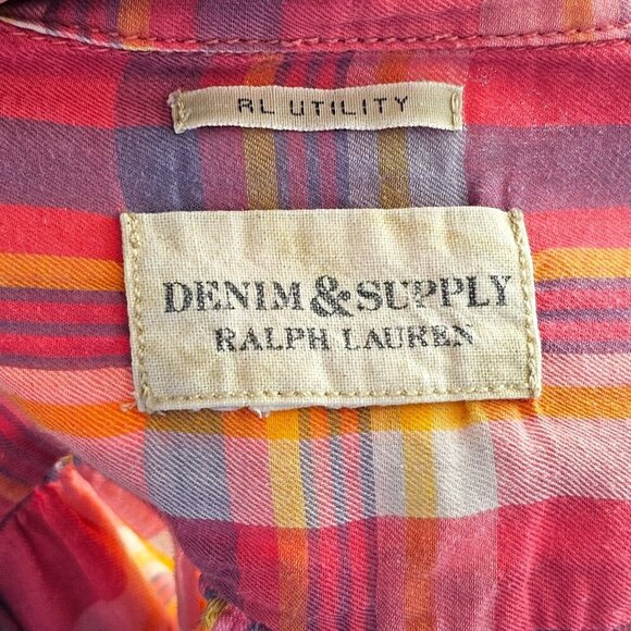 Ralph Lauren Denim & Supply Pink Collared Plaid Button Up Blouse Sz M - Picture 4 of 6